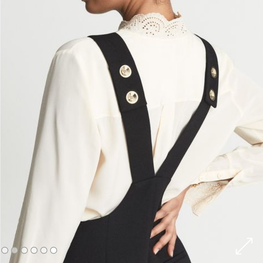 Reiss Black Gold-Button Wide-Leg Dungaree Jumpsuit - Picture 3 of 7